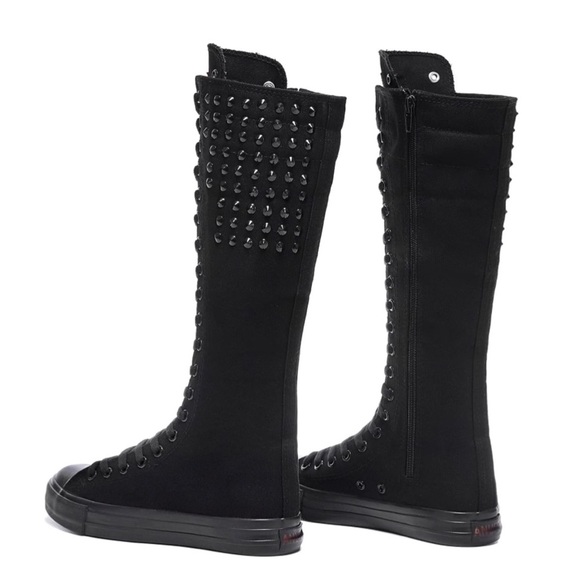 Punk Style Long Rivet Canvas Boots Knee High Casual - Picture 7 of 8